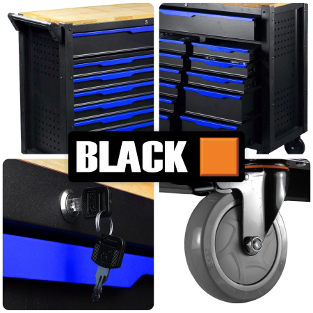 Banc de lucru cu sertare profesional BLACK, 360 piese, 12 sertare, blat lemn si incuietoare centrala    BK10503 [2]