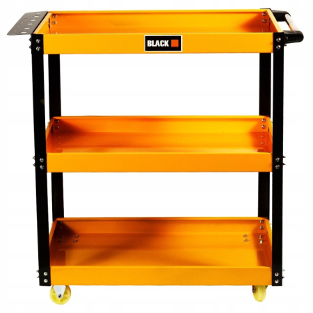 Carucior de Atelier Mobil cu 3 Rafturi BLACK, Capacitate 100 kg, Portocaliu, Structura din Otel, Maner si Suport Scule, 4 Roti (2 Pivotante) [4]