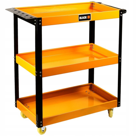 Chei dinamometrice - Carucior de Atelier Mobil cu 3 Rafturi BLACK, Capacitate 100 kg, Portocaliu, Structura din Otel, Maner si Suport Scule, 4 Roti (2 Pivotante)