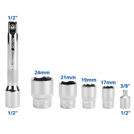 Cheie dinamometrica pentru roti 1/2" 40-220 Nm cu tubulare de 17, 19, 21, 24MM in valiza SN1738 [7]