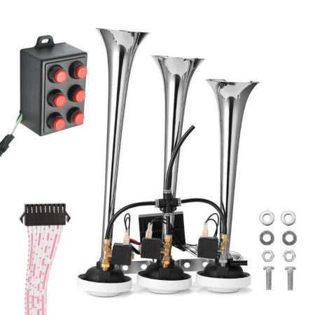 Electrice Auto - Claxon Muzical Pneumatic 145 dB | 3 Goarne Cromate Premium | 6 Melodii Selectabile