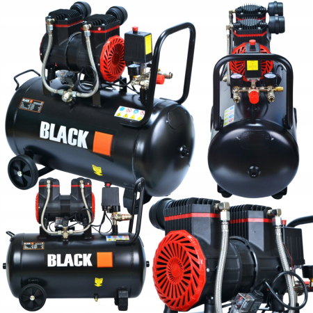 Compresoare si accesorii compresoare - Compresor de Aer Fara Ulei Bilindru BLACK 50L, Putere 1500W (2 CP), Debit 220 L/min, Presiune 8 Bar, 2850 RPM, 2 Cuple Rapide, Cod Producator 12881