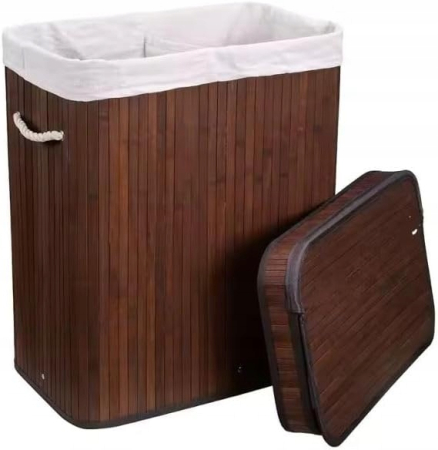 Ambalaj - COȘ din bambus, recipient pentru rufe, lenjerie intimă, jucării cu capac, 2 COMPARTIMENTE  SN7086