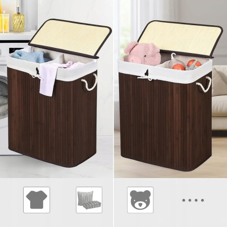 COȘ din bambus, recipient pentru rufe, lenjerie intimă, jucării cu capac, 2 COMPARTIMENTE  SN7086 [1]