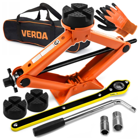 Cric Auto Trapezoidal VERDA SN4576, 2.5 Tone, 100-415 mm, cu Clichet, Cheie Telescopică Roți și Husă [1]
