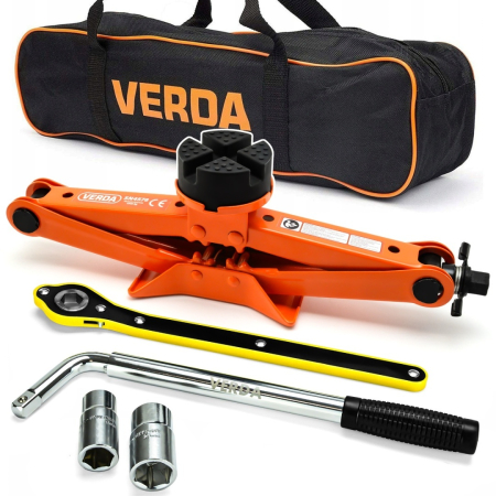 Scule & Atelier - Cric Auto Trapezoidal VERDA SN4576, 2.5 Tone, 100-415 mm, cu Clichet, Cheie Telescopică Roți și Husă