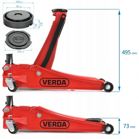 Cric hidraulic 3T cu profil redus cu doua pistoane de la 73 la 500 mm inaltime ridicare rapida SN9315