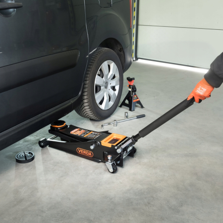 Cric hidraulic profesional Verda 3T profil redus – 2 pistoane, atelier și garaj [2]