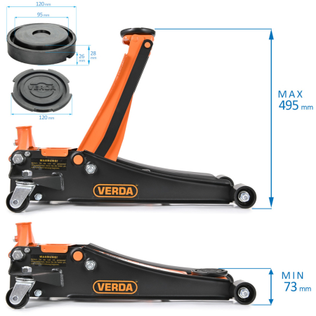 Cric hidraulic 3Tone profil redus cu 2 pistoane Verda SN8013 –  ridicare sigură pentru mașini cu suspensie joasa si alte autovehicule [1]