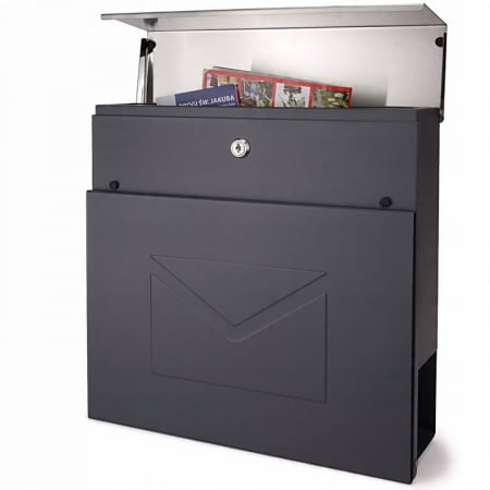 Casa si Gradina - Cutie Postala din Inox cu Compartiment Ziare – Design Elegant, Montaj Usor SN3691-1 - ANTRACIT