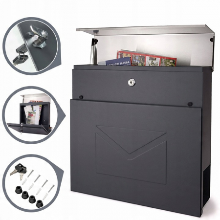 Cutie Postala Antracit cu Suport Ziare – Design Modern pentru Scrisori si Presa, Ideala pentru Casa [5]