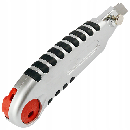 Accesorii atelier - Cuțit Profesional Metalic 18mm BLACK, Auto-Încărcare, Mâner Cauciucat + 5 Lame Rezervă