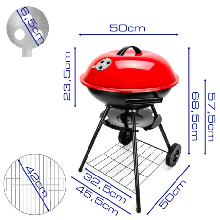 Gratar Rotund de Gradina pe Carbune VERDA 42 cm cu Capac, Cenusar, Roti de Transport + Set Cadou 3 Covoare din Teflon pentru Gatit – Gratar Portabil Premium pentru Curte, Terasa sau Camping [4]