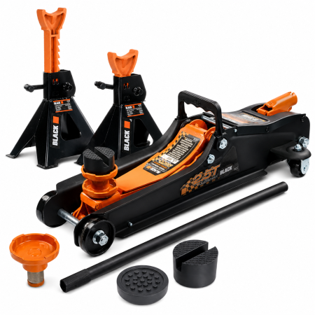 Cric Auto - Pachet Promotional Garaj: Cric Hidraulic Crocodil Profil Jos 2.5T + Set 2 Capre Auto pentru Sprijin 3T