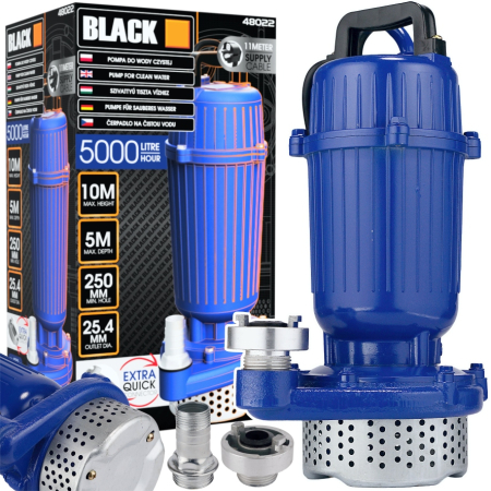 Pompe - Pompa Submersibila Apa Curata si Murdara BLACK – Carcasa Aluminiu, Debit 5000L/h, Cablu 11m, Conectori Rapizi 1 Inch