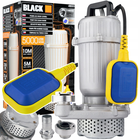Pompe - Pompa Submersibila cu Plutitor BLACK, Corp din Aluminiu, Putere 370W, Debit 5000 L/h, Inaltime Refulare 10m, Conexiune 1 Inch (25mm), Cablu de Alimentare 11m