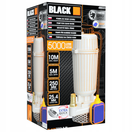 Pompa Submersibila cu Plutitor BLACK, Corp din Aluminiu, Putere 370W, Debit 5000 L/h, Inaltime Refulare 10m, Conexiune 1 Inch (25mm), Cablu de Alimentare 11m [1]