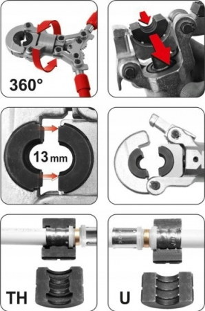 Presa sertizare tevi si conducte PEX  8 capete de presare TH si U  16-32mm [7]