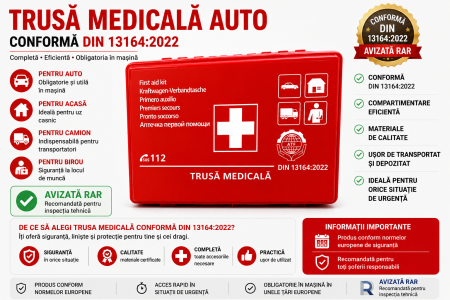 Diverse Auto - Set 10 Truse Sanitare Auto Omologate RAR & Cod Rutier – Valabilitate 5 Ani (Martie 2026) – Ideal pentru Flote, Firme și Revânzători