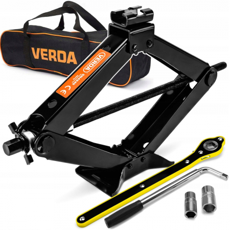 Set cric trapezoidal  2 tone un clichet o husa si o cheie telescopica pentru roti SN4550