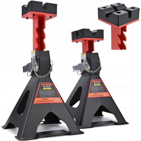 Cric Auto - Set de doua suporturi auto cu o capacitate de ridicare de 3 tone, echipate cu cauciuc de protectie si blocare de siguranta  SN2437