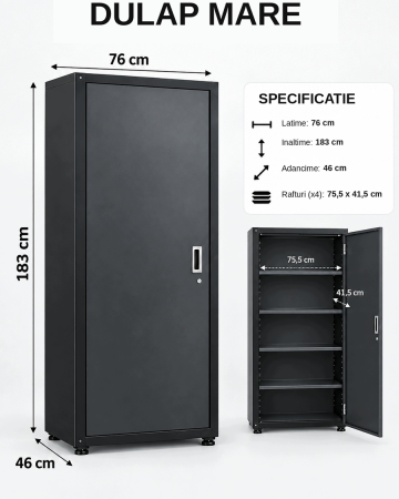 Set Mobilier Atelier Modular Black 260cm - Dulapuri, Rafturi, Blat de Lucru si Panou Perforat [8]