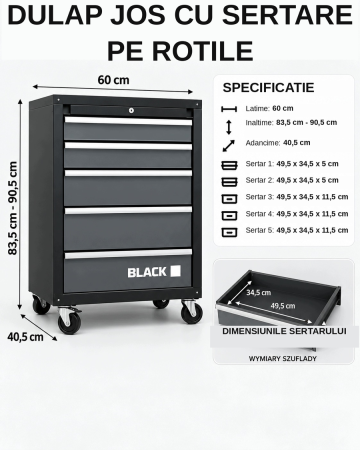 Set Mobilier Atelier Modular Black 260cm - Dulapuri, Rafturi, Blat de Lucru si Panou Perforat [7]