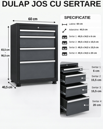 Set Mobilier Atelier Modular Black 260cm - Dulapuri, Rafturi, Blat de Lucru si Panou Perforat [6]