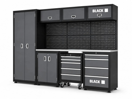 Set Mobilier Atelier Modular Black 260cm - Dulapuri, Rafturi, Blat de Lucru si Panou Perforat [3]