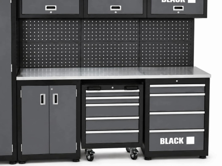 Accesorii atelier - Set Mobilier Atelier Modular Black 260cm - Dulapuri, Rafturi, Blat de Lucru si Panou Perforat