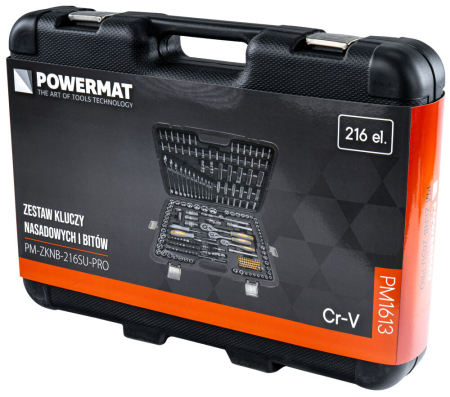 Set Profesional de Chei Tubulare si Combinate Powermat , 216 Piese, Otel CrV, Clichete 1/2, 3/8 si 1/4, Valiza cu Inchizatori Metalice [8]