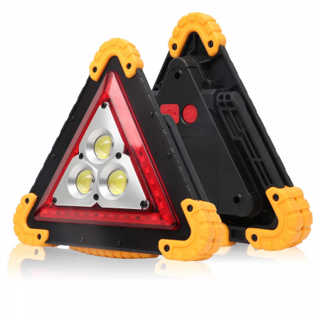 Electrice Auto - Triunghi reflectorizant, lampa multifunctionala cu 3 faze LED de iluminare cu incarcare solara sau prin USB,
