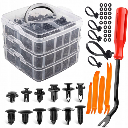 Tuning Auto - Trusa de 620 accesorii clipsuri agrafe conectori dibluri de fixare cu extractor lame de extragere