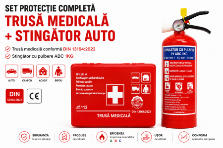 Trusa medicala auto si stingator de incendiu pentru siguranta rutiera  Conform Legislatiei Valabilitate 2031
