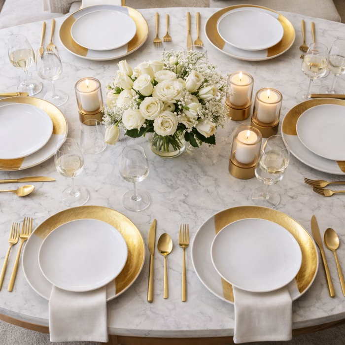 Farfurie decorativă din sticlă alb auriu 26 cm design modern [2]