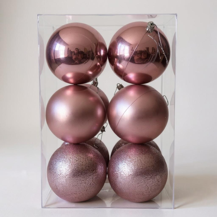 Globuri Craciun Roz - Set 12 - 10 cm [1]