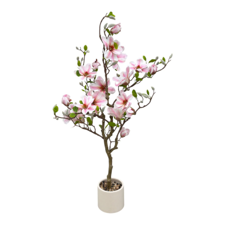 Flori artificiale la ghiveci - Copac artificial Magnolie cu flori roz H150 cm