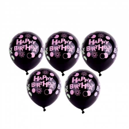 Set 5 baloane latex negre Happy Birthday 30 cm [0]