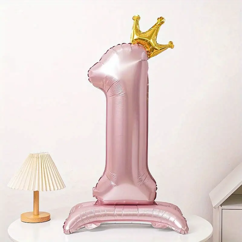 Baloane & Petreceri - Balon cifra din folie roz cu coroana  - 75*109 cm