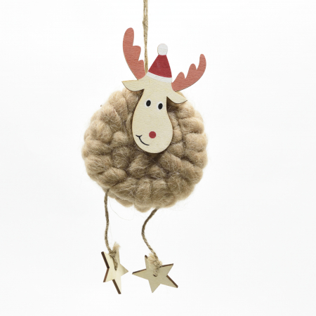 Decoratiuni - Decoratiune din lemn si lana, accesorii Craciun 23 x 10 cm