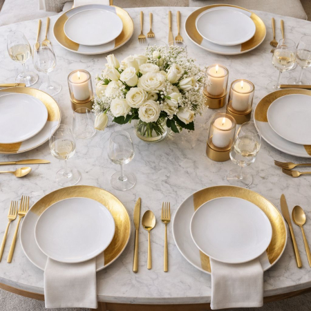 Farfurie decorativă din sticlă alb auriu 22 cm design modern [2]