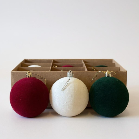 Globuri & Decoratiuni brad - Globuri Craciun Catifea - Set 9 - 8 cm