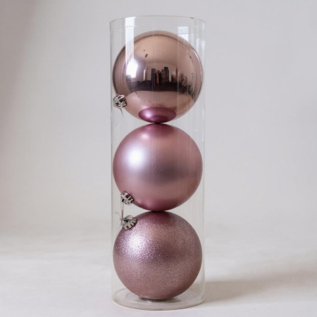 Globuri & Decoratiuni brad - Globuri Craciun Roz - Set 3 - 15 cm