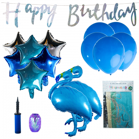 Kit-uri Baloane - Kit baloane din Latex si Folie "Blue flamingo" Party
