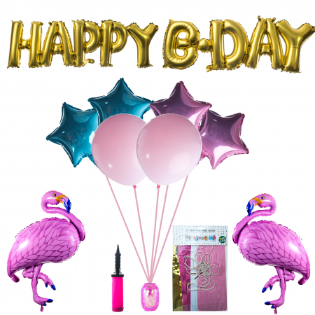 Kit-uri Baloane - Kit baloane din Latex si Folie "Pink flamingo" Party