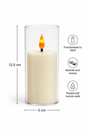 Lumânare LED cu efect de flacără, Ivory, 5 × 12,5 cm [1]
