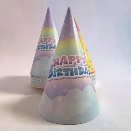 Accesorii masa - Set 10 coifuri din carton rainbow "Happy Birthday" 16*10 cm