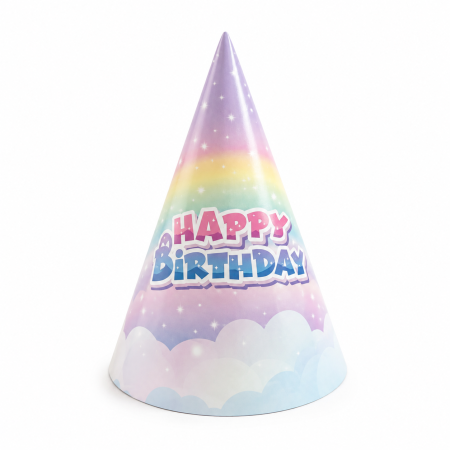 Coifuri - Set 10 coifuri din carton rainbow "Happy Birthday" 16*10 cm