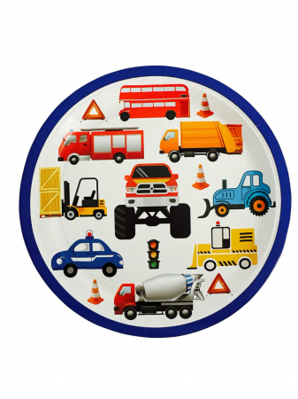 Accesorii petrecere - Set 10 farfurii carton cu tematica "Transport" - 23 cm