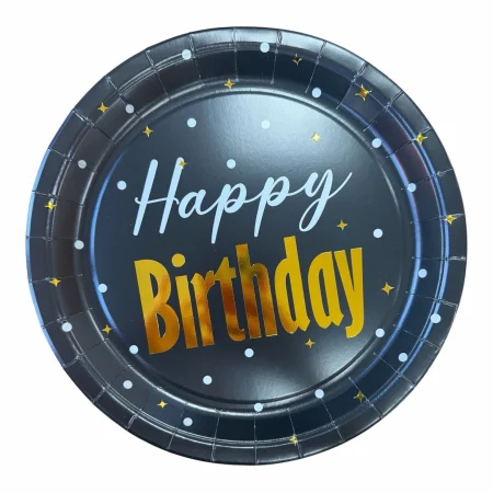 Accesorii masa - Set 10 farfurii carton black ,,Happy BirthDay,,  - 23 cm